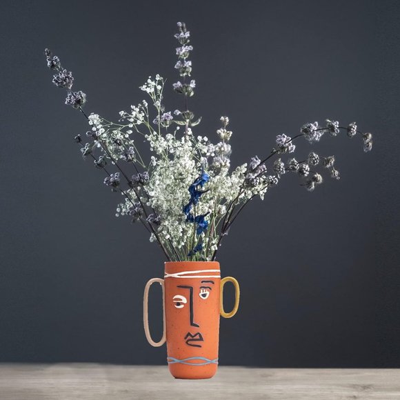 Anthropologie Ceramic Rustic Style Face Vase - Picture 2 of 4